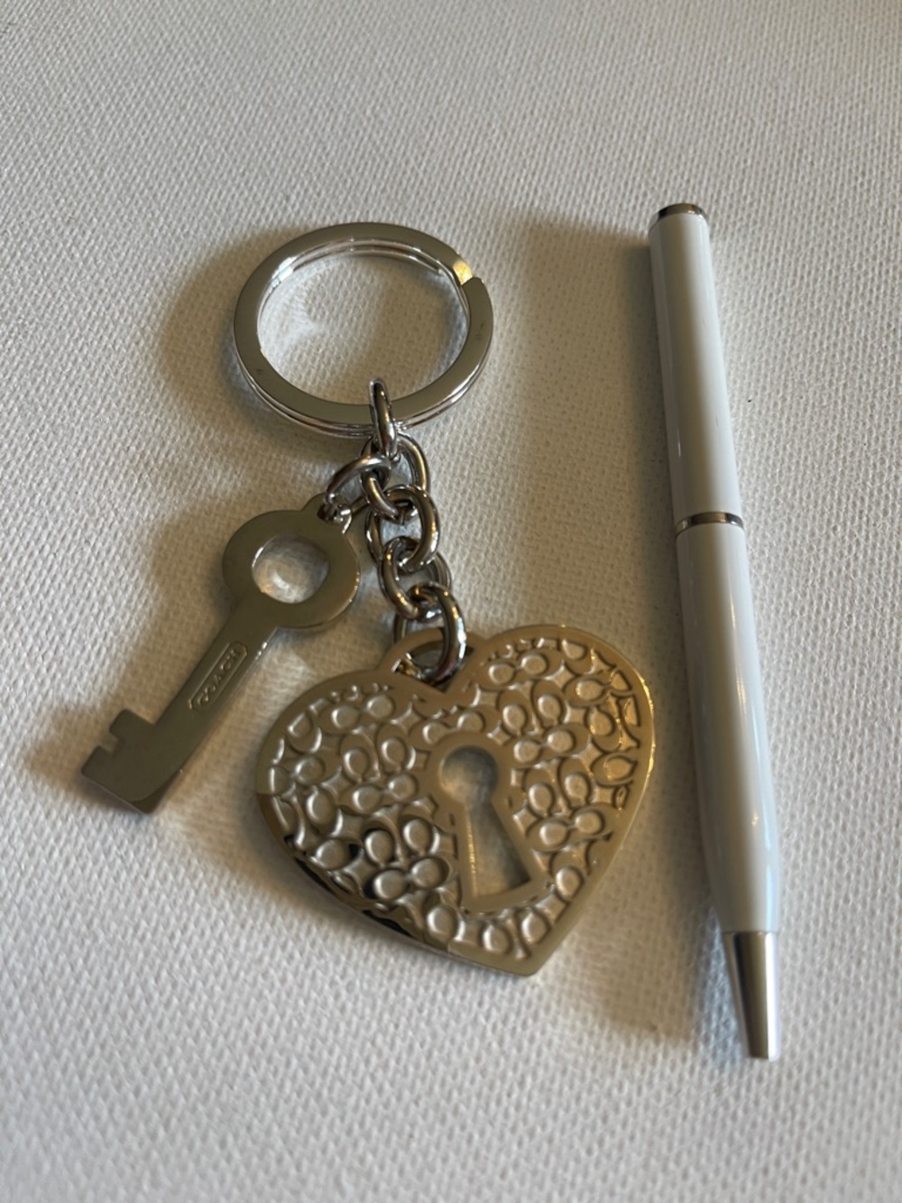 Coach Y2K Vintage Heart Keyhole Keychain Charm and Coach Pen